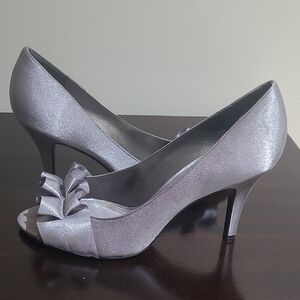 Nina Silver Stiletto Heels with Bow Detail